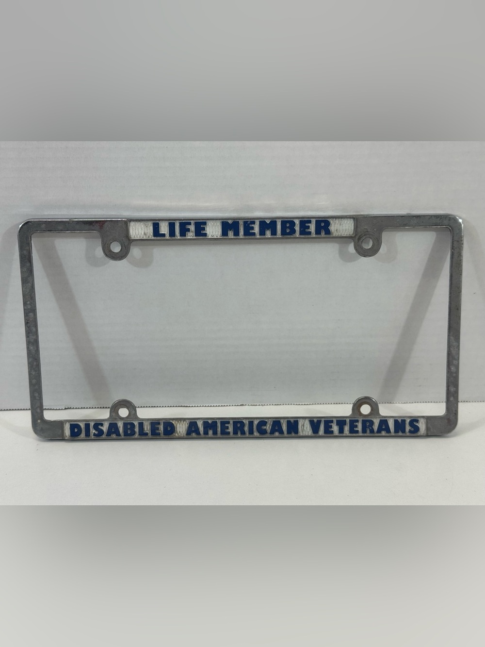 Disabled American Veterans "Life Member" Metal License Plate Frame - Blue letter